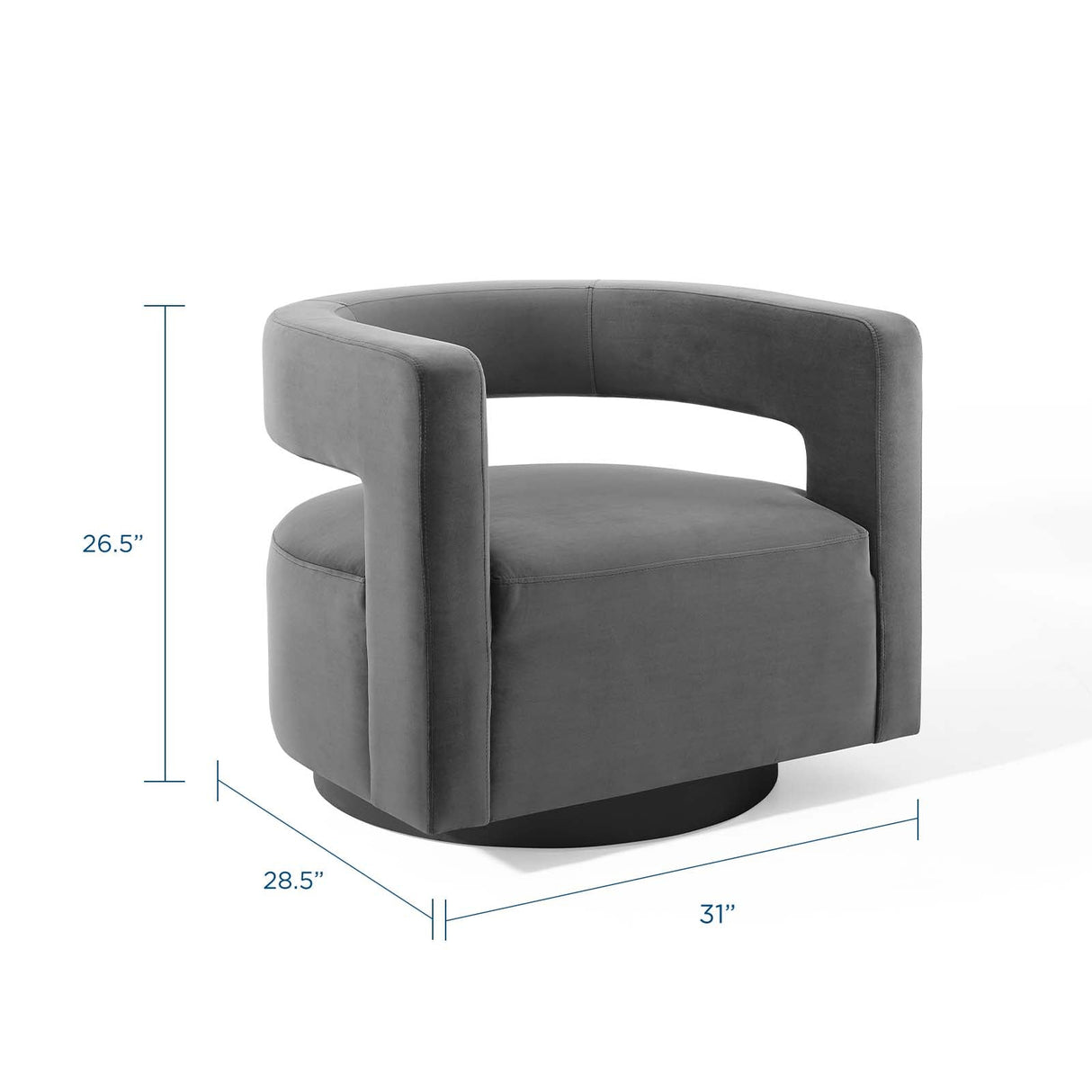 29 Inch Performance Velvet Swivel Armchair with Cutaway Back