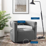 29 Inch Performance Velvet Swivel Armchair with Cutaway Back
