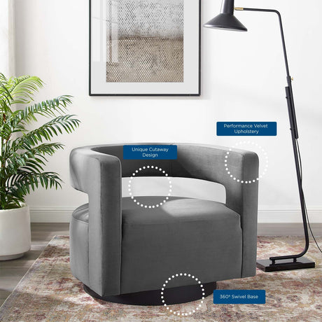 29 Inch Performance Velvet Swivel Armchair with Cutaway Back