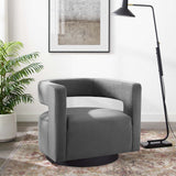 29 Inch Performance Velvet Swivel Armchair with Cutaway Back