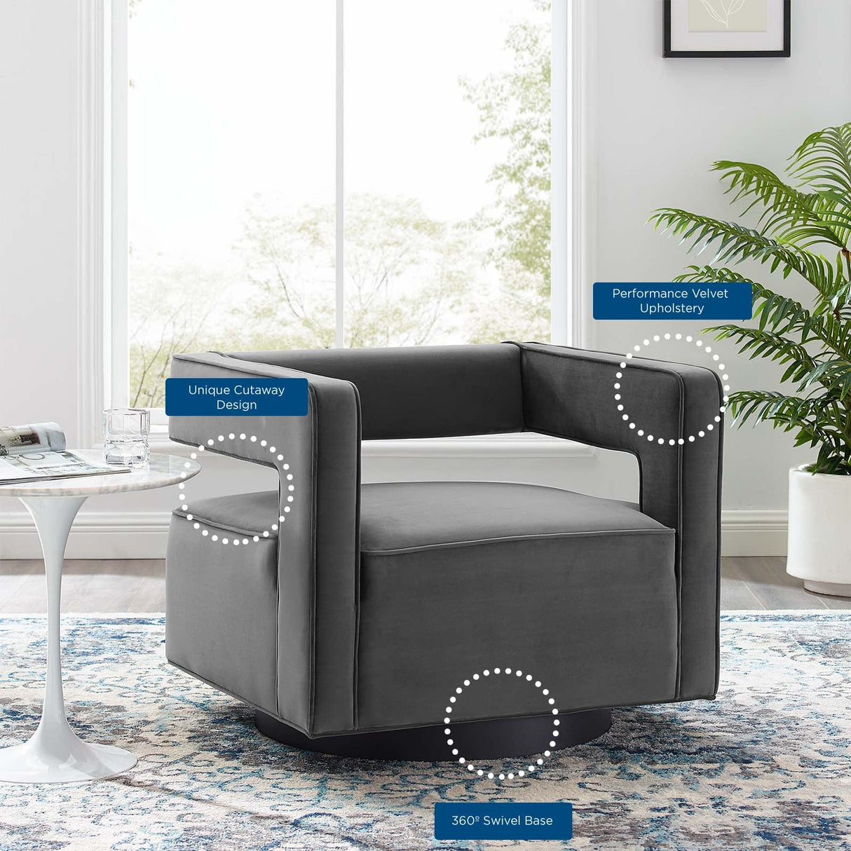30 Inch Performance Velvet Swivel Armchair