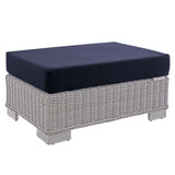 32" Light Gray Navy Outdoor Patio Wicker Ottoman