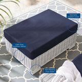 32" Light Gray Navy Outdoor Patio Wicker Ottoman