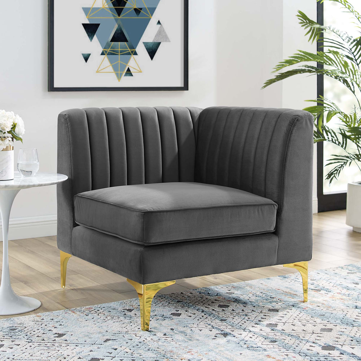 Channel Tufted Performance Velvet Sectional Sofa Corner Chair 32 Inch