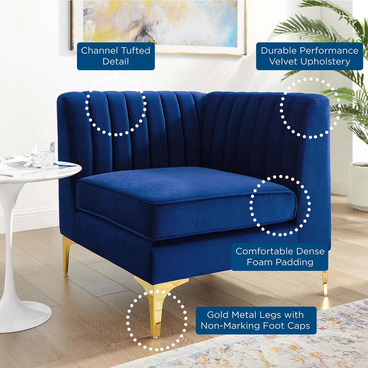 Channel Tufted Performance Velvet Sectional Sofa Corner Chair 32 Inch
