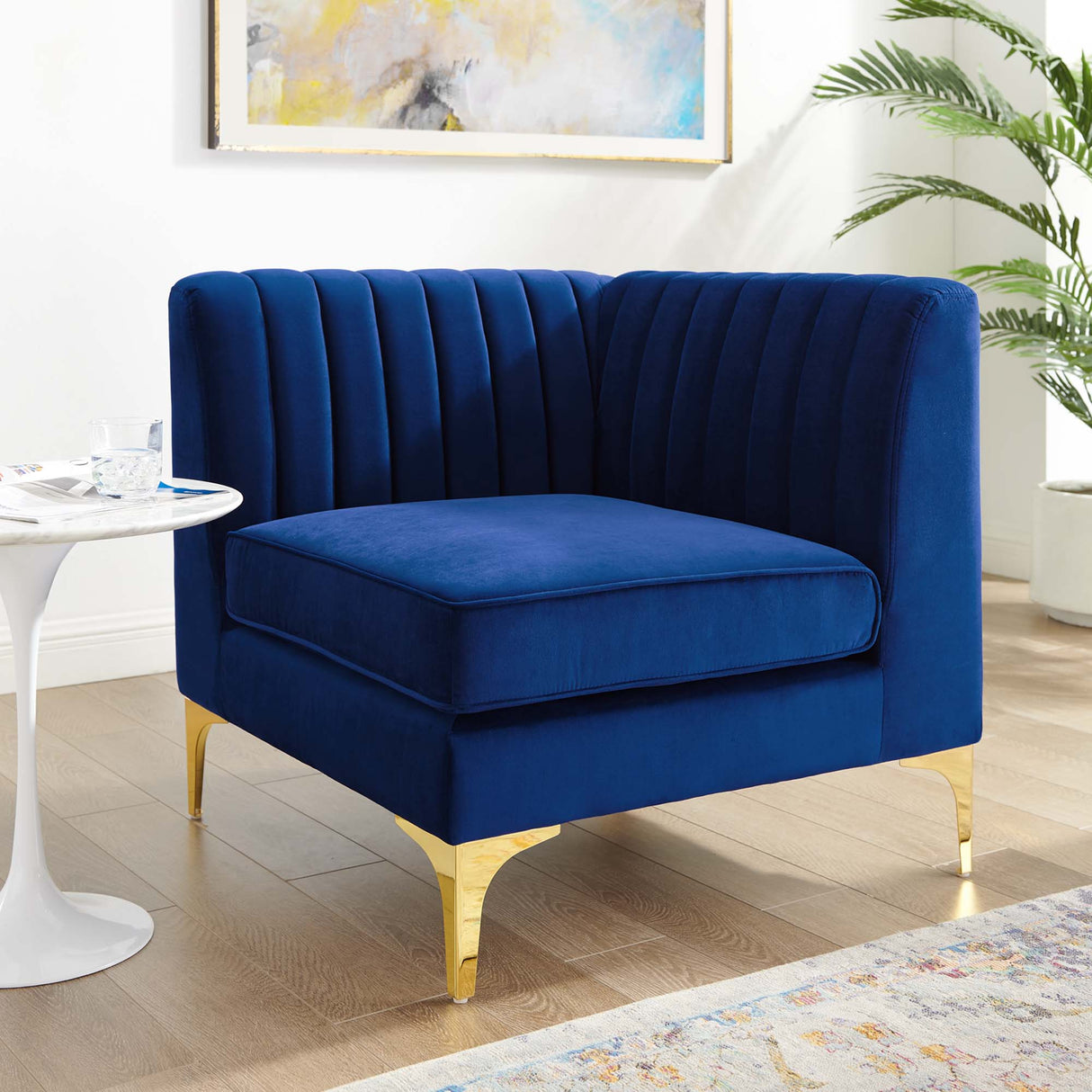 Channel Tufted Performance Velvet Sectional Sofa Corner Chair 32 Inch