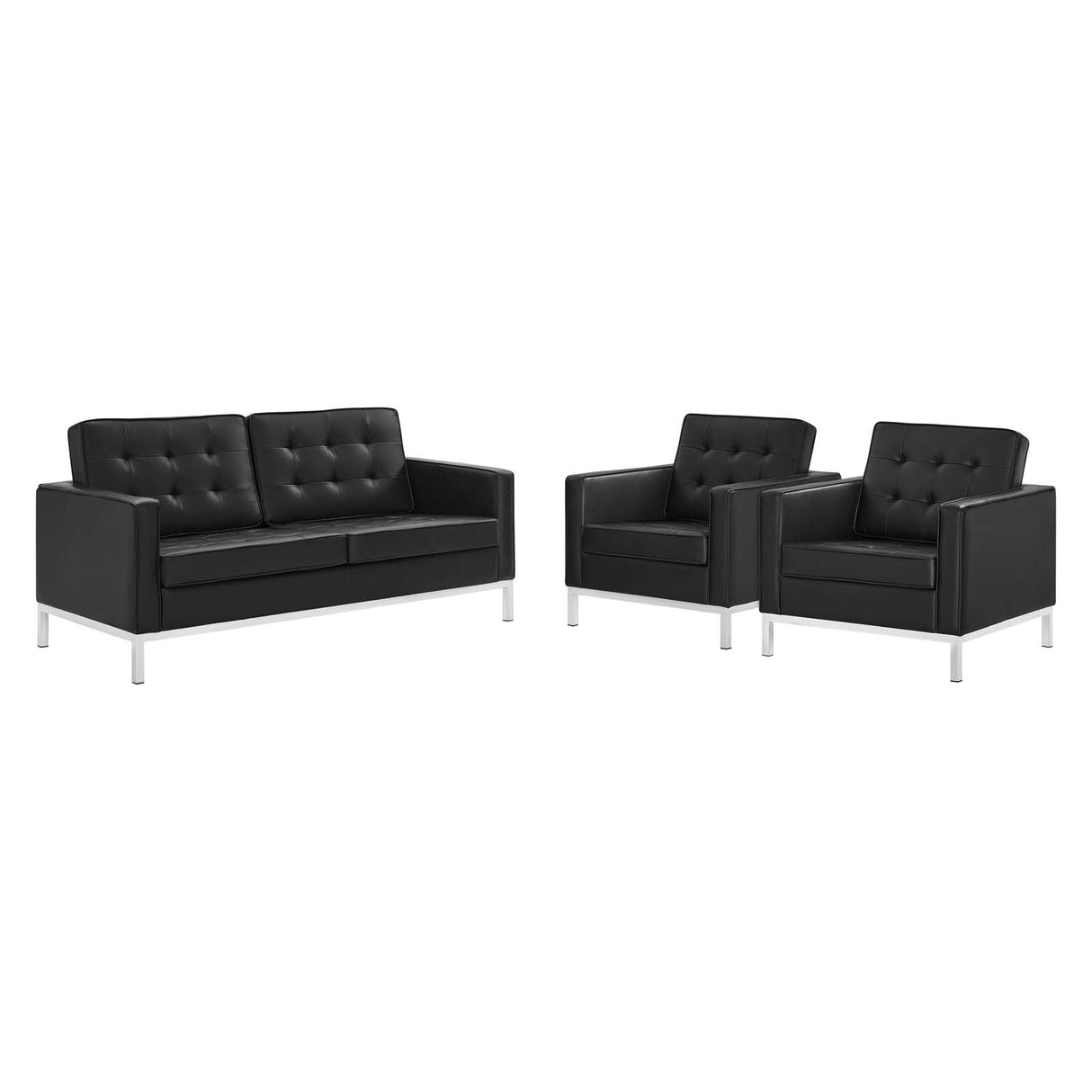 3 Piece 95" Tufted Upholstered Faux Leather Set