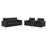 3 Piece 95" Tufted Upholstered Faux Leather Set