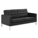 3 Piece 95" Tufted Upholstered Faux Leather Set