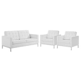 3 Piece 95" Tufted Upholstered Faux Leather Set