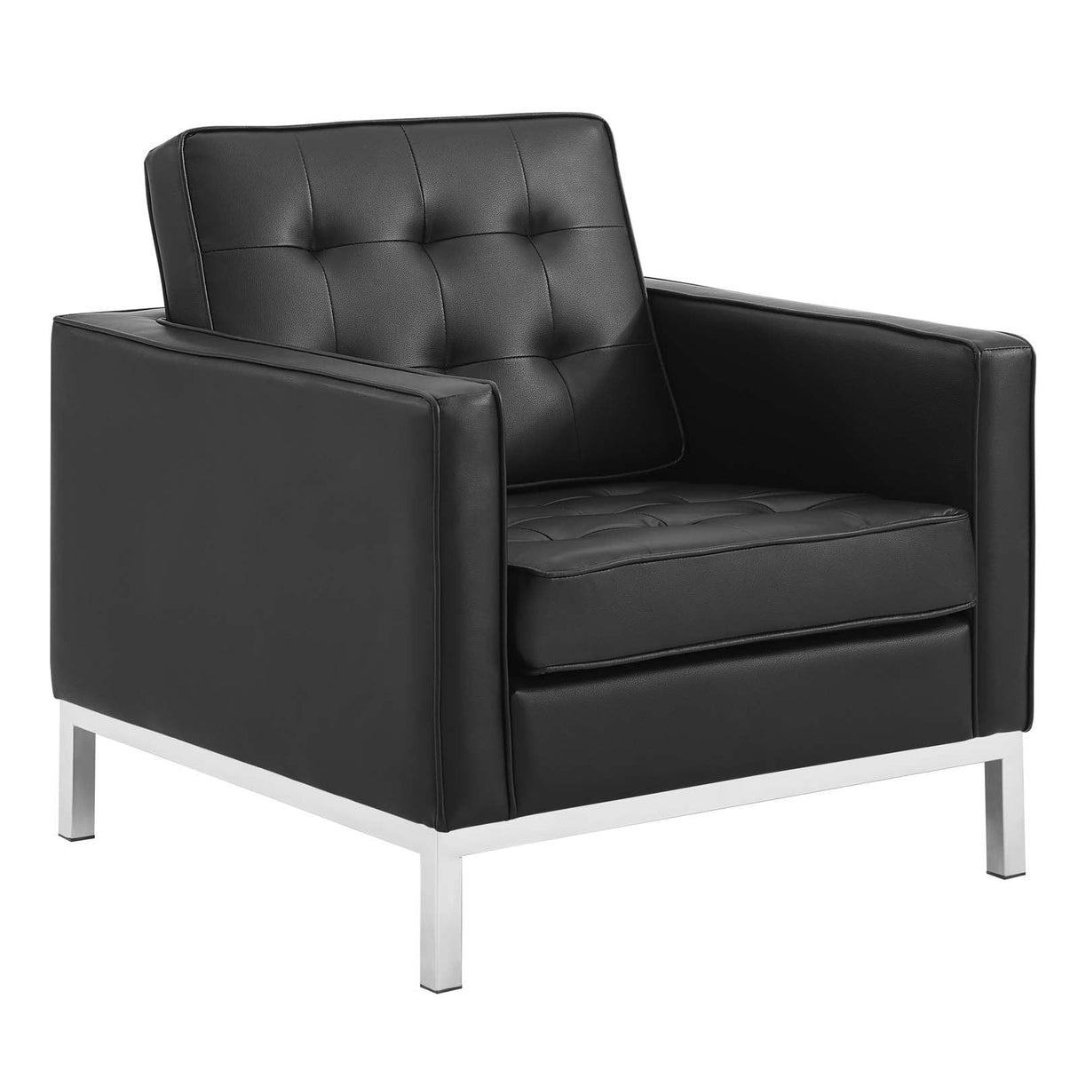 2 Piece 123" Tufted Upholstered Faux Leather Sofa and Armchair Set