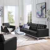 2 Piece 123" Tufted Upholstered Faux Leather Sofa and Armchair Set