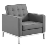 2 Piece 123" Tufted Upholstered Faux Leather Sofa and Armchair Set