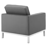 2 Piece 123" Tufted Upholstered Faux Leather Sofa and Armchair Set