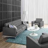 2 Piece 123" Tufted Upholstered Faux Leather Sofa and Armchair Set