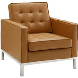 2 Piece 123" Tufted Upholstered Faux Leather Sofa and Armchair Set