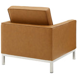 2 Piece 123" Tufted Upholstered Faux Leather Sofa and Armchair Set