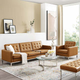 2 Piece 123" Tufted Upholstered Faux Leather Sofa and Armchair Set