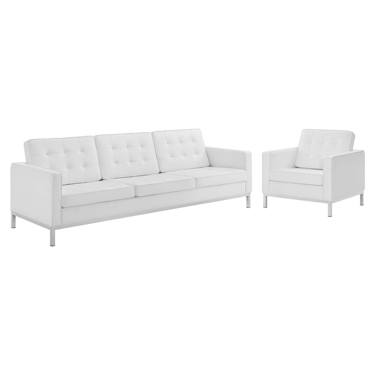 2 Piece 123" Tufted Upholstered Faux Leather Sofa and Armchair Set