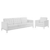 2 Piece 123" Tufted Upholstered Faux Leather Sofa and Armchair Set