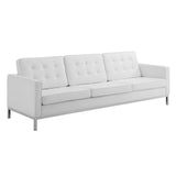 2 Piece 123" Tufted Upholstered Faux Leather Sofa and Armchair Set