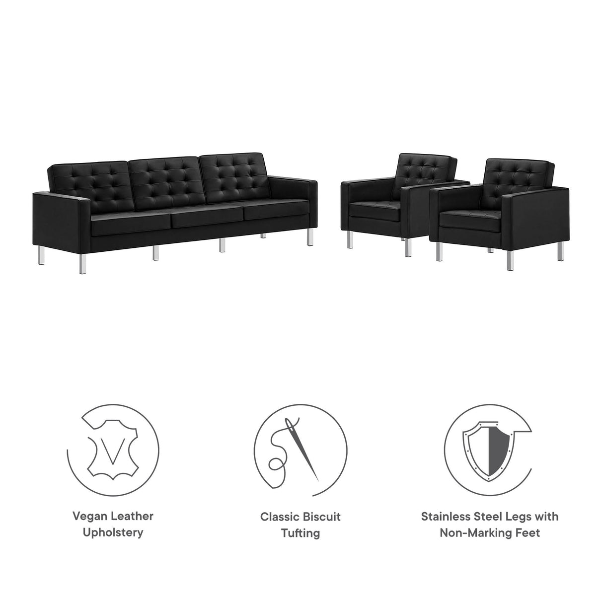 3 Piece 123" Tufted Vegan Leather Furniture Set