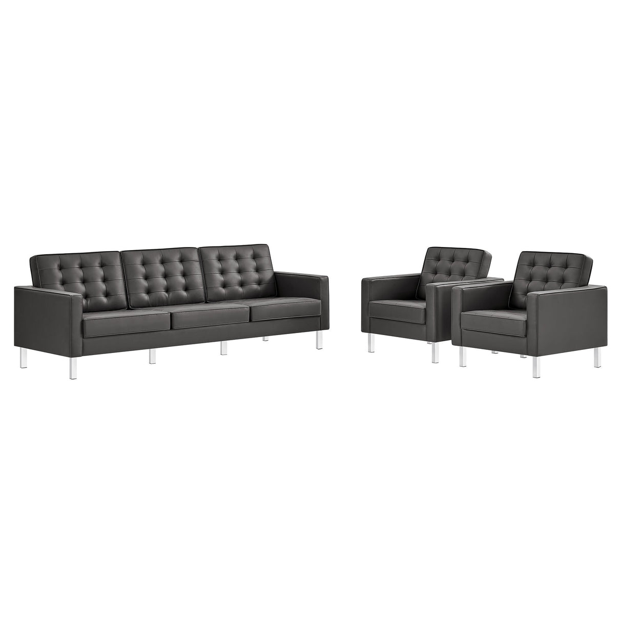 3 Piece 123" Tufted Vegan Leather Furniture Set