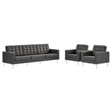 3 Piece 123" Tufted Vegan Leather Furniture Set