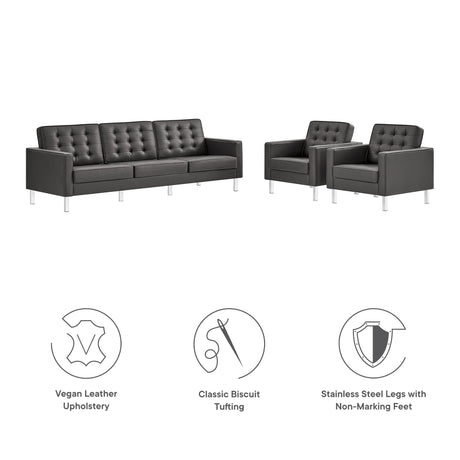 3 Piece 123" Tufted Vegan Leather Furniture Set
