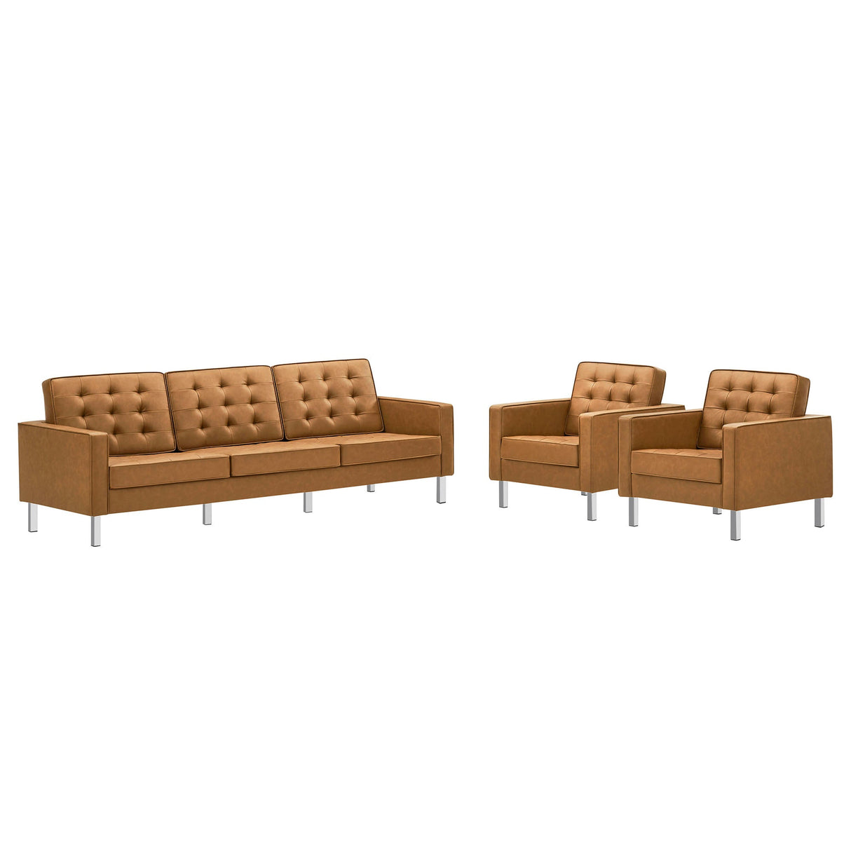 3 Piece 123" Tufted Vegan Leather Furniture Set