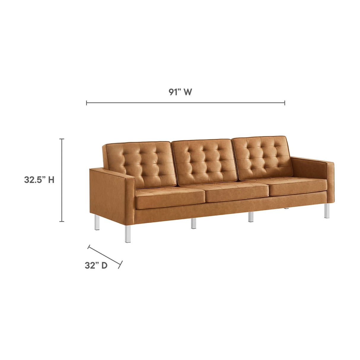 3 Piece 123" Tufted Vegan Leather Furniture Set