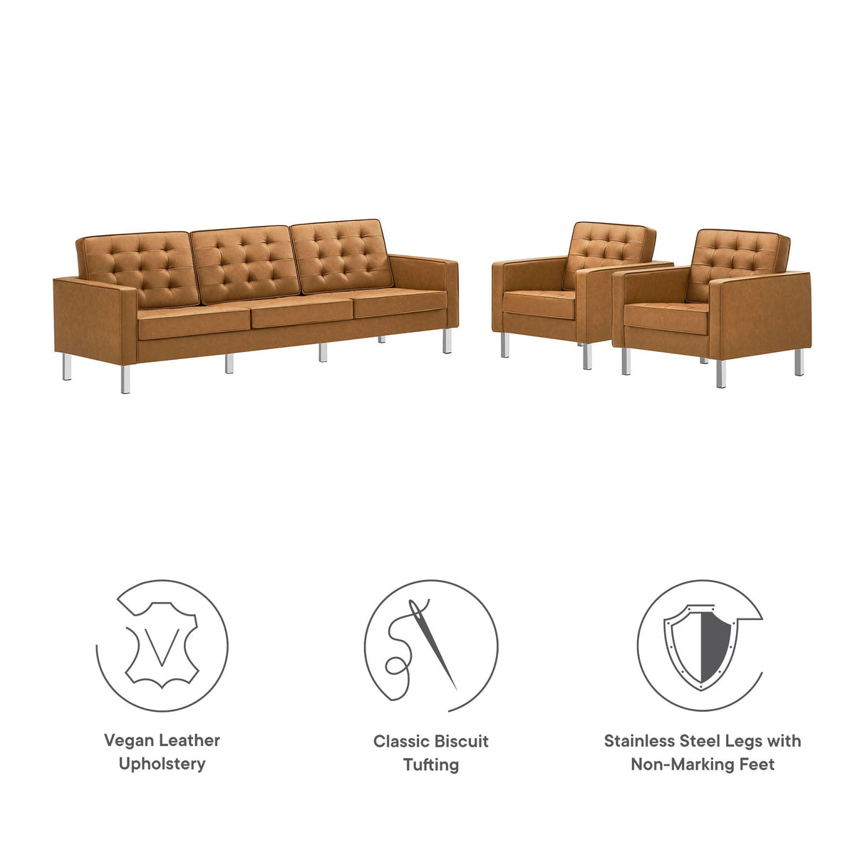 3 Piece 123" Tufted Vegan Leather Furniture Set