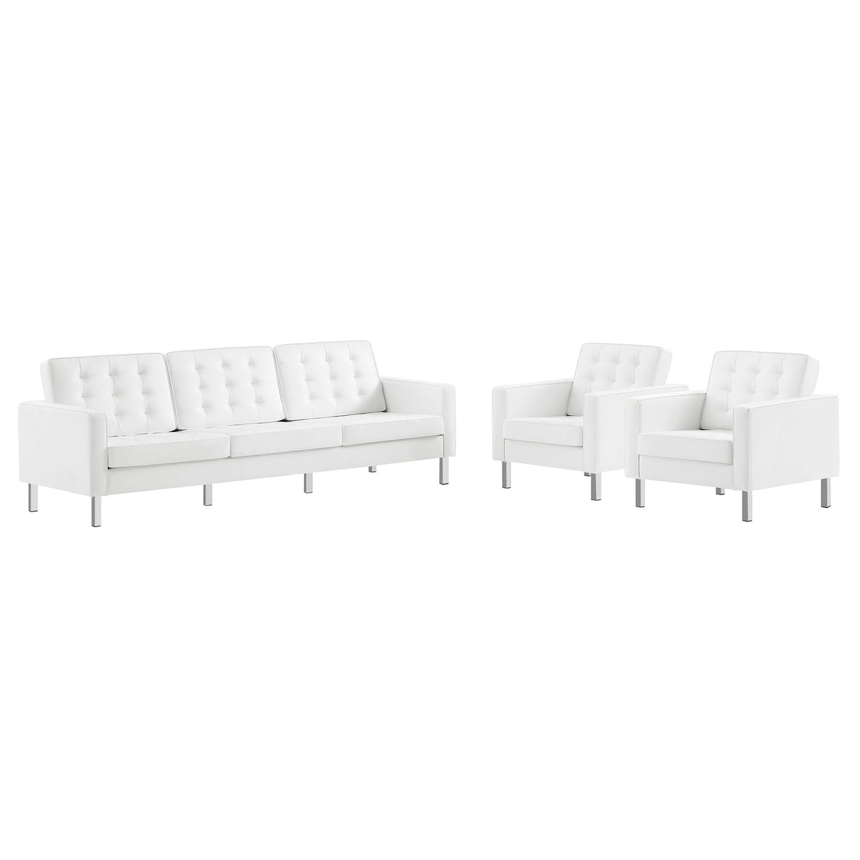 3 Piece 123" Tufted Vegan Leather Furniture Set