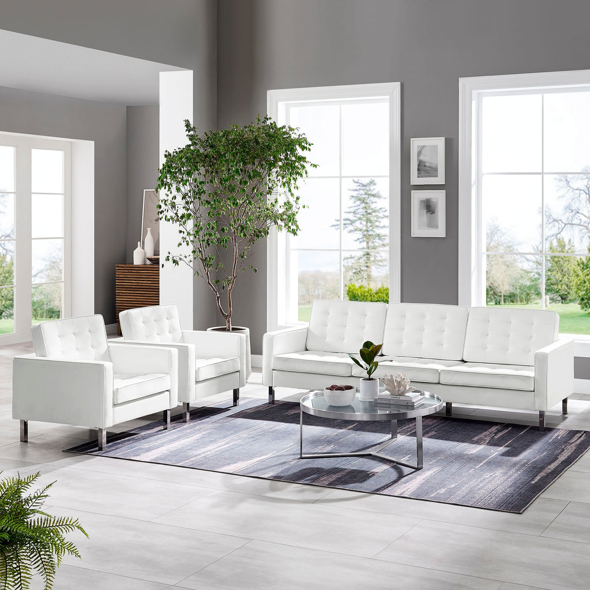 3 Piece 123" Tufted Vegan Leather Furniture Set
