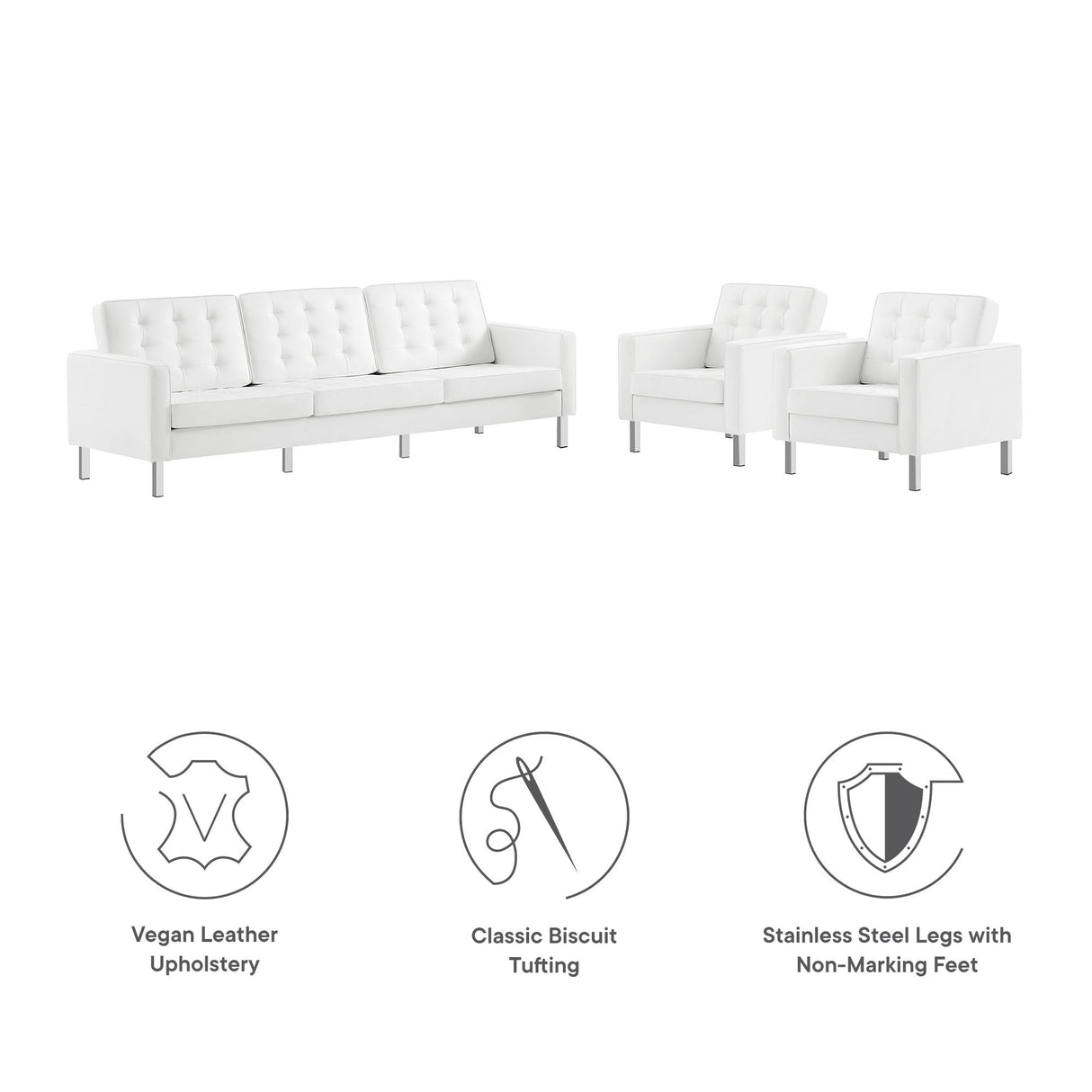 3 Piece 123" Tufted Vegan Leather Furniture Set