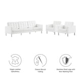3 Piece 123" Tufted Vegan Leather Furniture Set