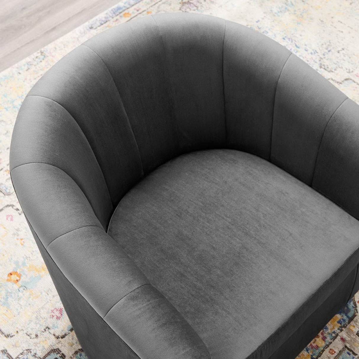 30 Inch Performance Velvet Swivel Barrel Armchair with Channel Tufting