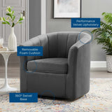 30 Inch Performance Velvet Swivel Barrel Armchair with Channel Tufting