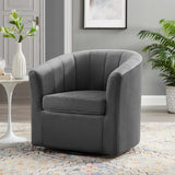 30 Inch Performance Velvet Swivel Barrel Armchair with Channel Tufting