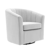 30 Inch Performance Velvet Swivel Barrel Armchair with Channel Tufting