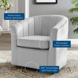 30 Inch Performance Velvet Swivel Barrel Armchair with Channel Tufting