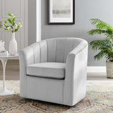 30 Inch Performance Velvet Swivel Barrel Armchair with Channel Tufting