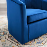 30 Inch Performance Velvet Swivel Barrel Armchair with Channel Tufting