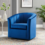 30 Inch Performance Velvet Swivel Barrel Armchair with Channel Tufting