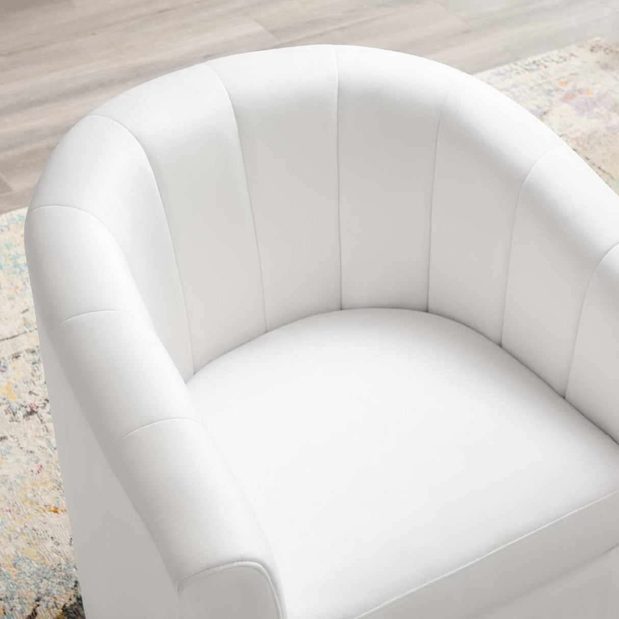 30 Inch Performance Velvet Swivel Barrel Armchair with Channel Tufting