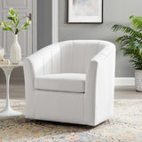 30 Inch Performance Velvet Swivel Barrel Armchair with Channel Tufting