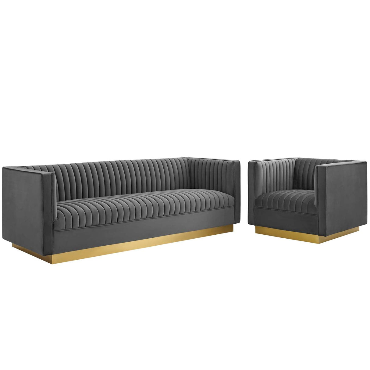 2 Piece 118" Vertical Channel Tufted Upholstered Performance Velvet Set