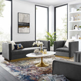 2 Piece 118" Vertical Channel Tufted Upholstered Performance Velvet Set