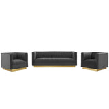 3 Piece 151" Vertical Channel Tufted Upholstered Performance Velvet in Gray