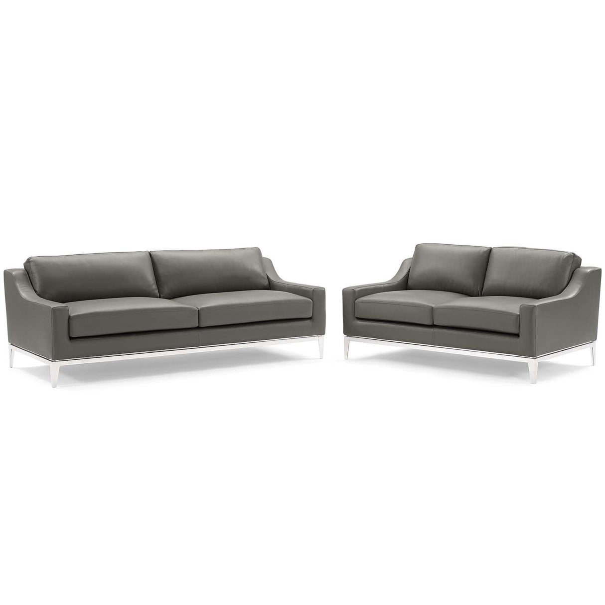 2 Piece 123" Stainless Steel Base Leather Sofa and Loveseat Set